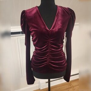 NWT CeCe Time To Shine Velour Ruched Puff Sleeve Top Sm Going Out Whimsigoth